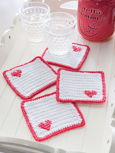 Four Corner Heart Coasters Crochet Pattern