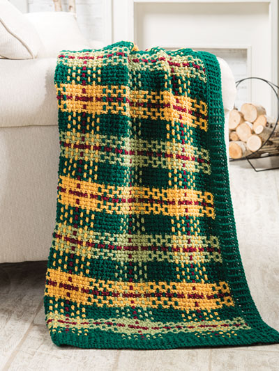 Woodland Plaid Tunisian Throw Crochet Pattern