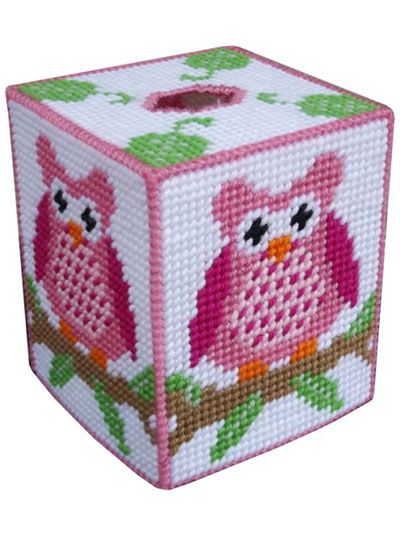 Pink Owl on a Branch Tissue Box Cover