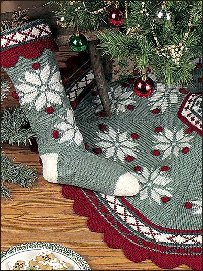 Scandinavian Snowflake Tree Skirt & Stocking