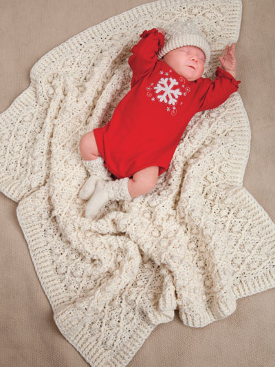 Aran Baby Blanket, Hat & Booties