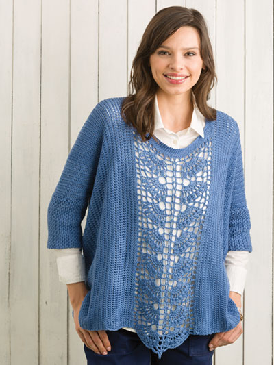 Classic Blue Lace Panel Pullover Crochet Pattern