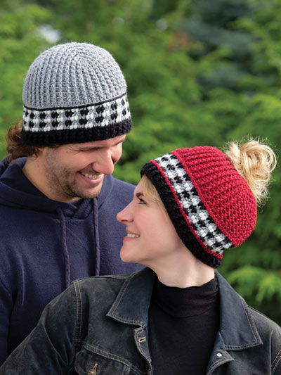 His & Hers Buffalo Check Hats Crochet Pattern
