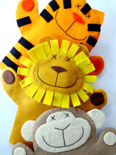 Lion, Monkey & Tiger Felt Hand Puppets