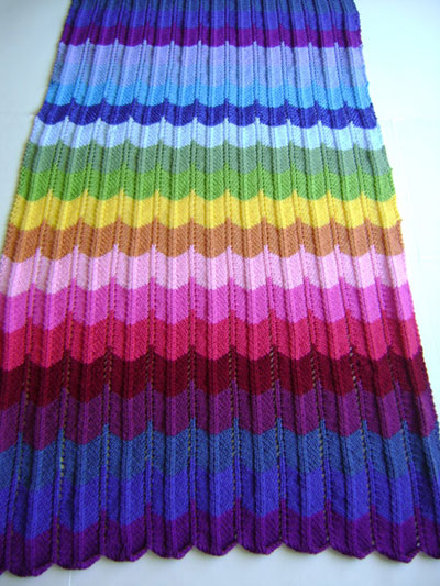 Knitting in Technicolor Chevron Blanket