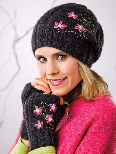 Hint of Pink Slouch Hat & Fingerless Mitts