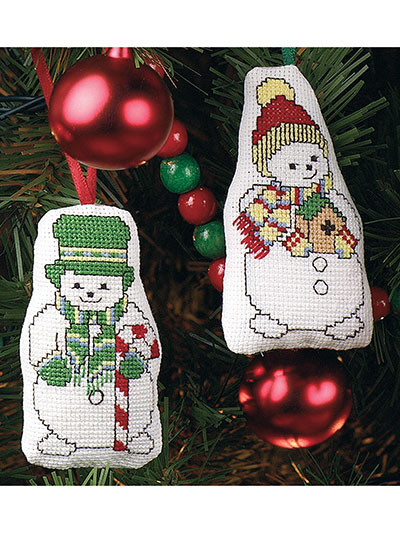 Snowmen in Hats Ornaments Cross-Stitch Pattern