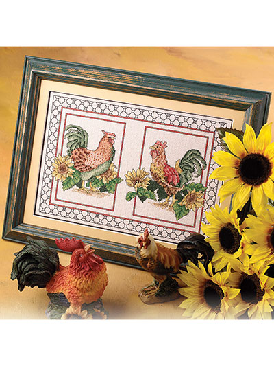 Roosters With Sunflowers