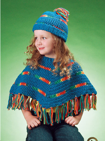 Blue & Variegated Poncho & Hat Crochet Pattern