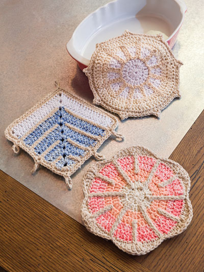 Surface Stitch Hot Pad Trio Crochet Pattern